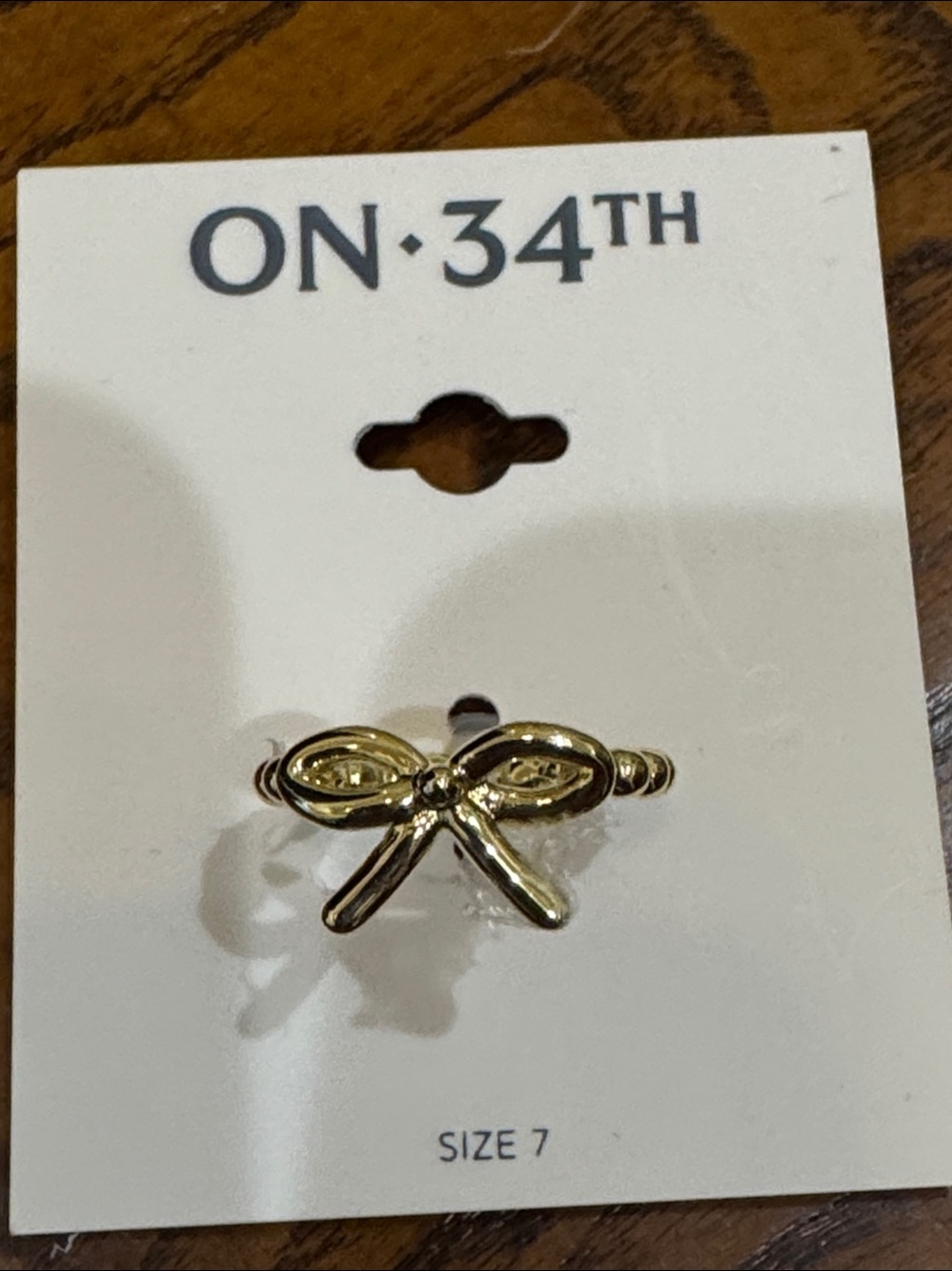 On 34th Gold Bow Beaded Ring
